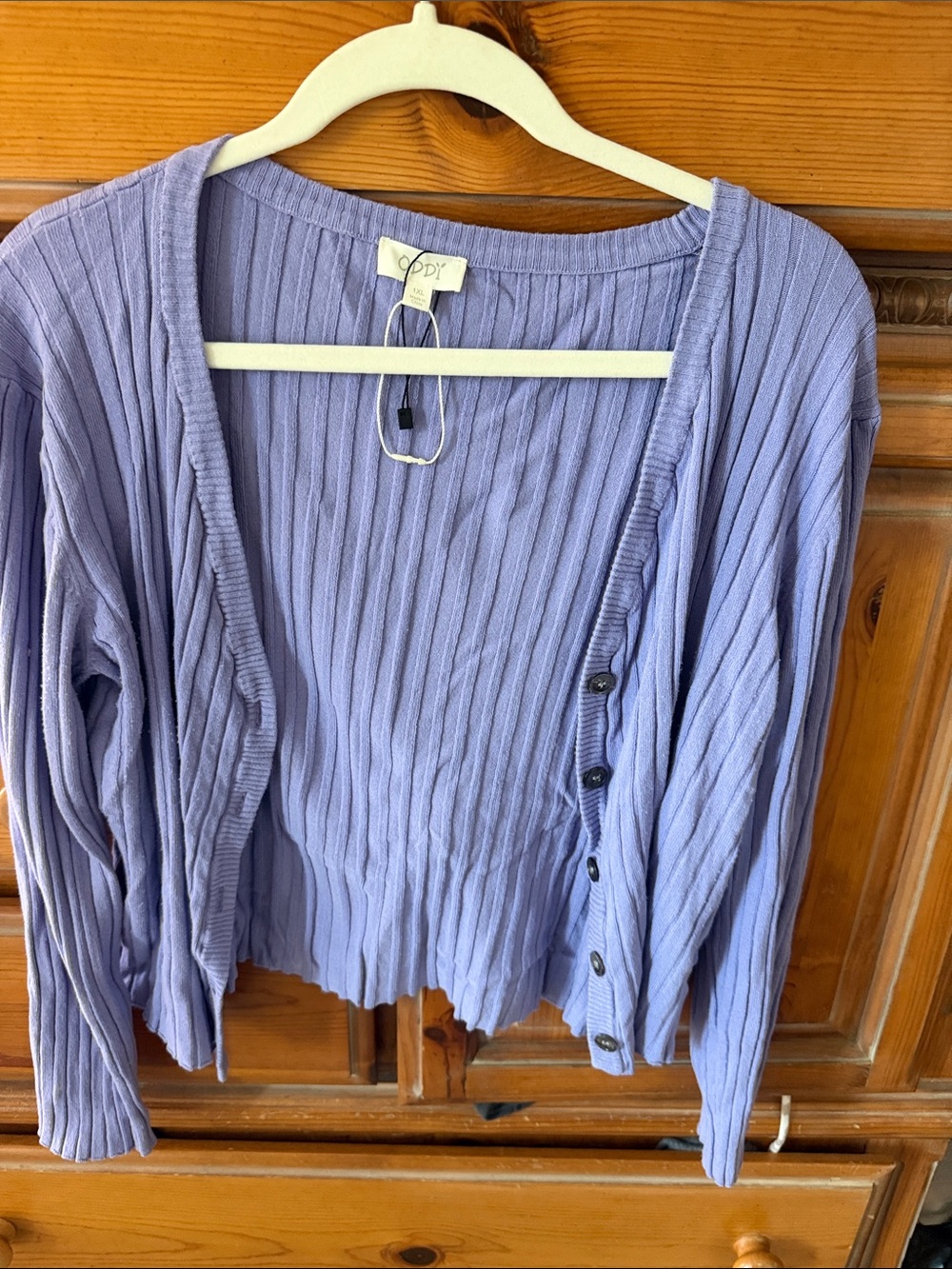 ODDY Lavender Ribbed Button-Front Cardigan